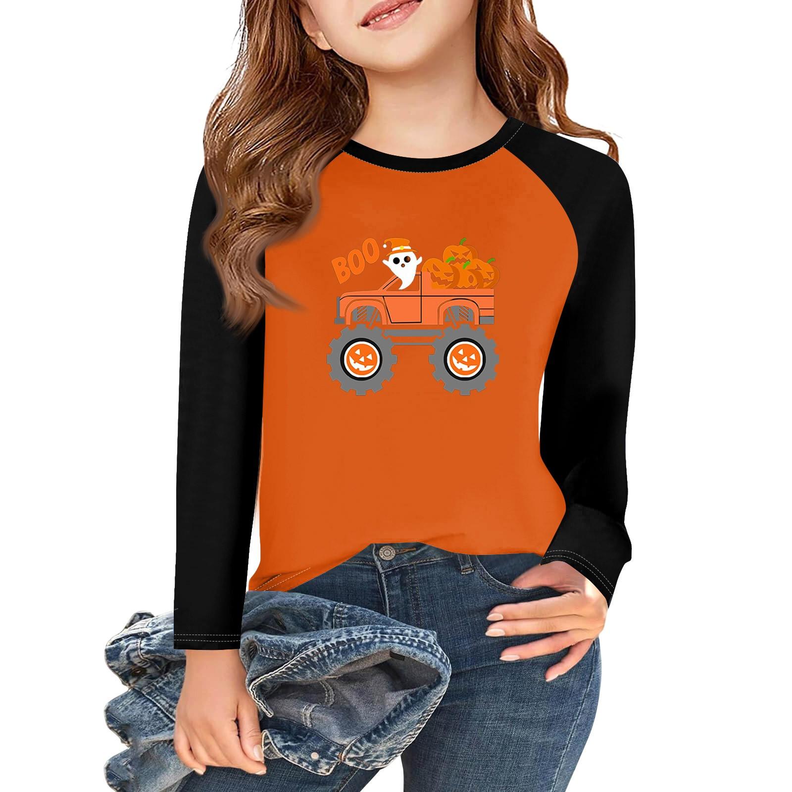 

Girls Long Sleeve Halloween Day T Shirts Kids Fall Tops Crewneck Basic Tees 5-14Y 160
