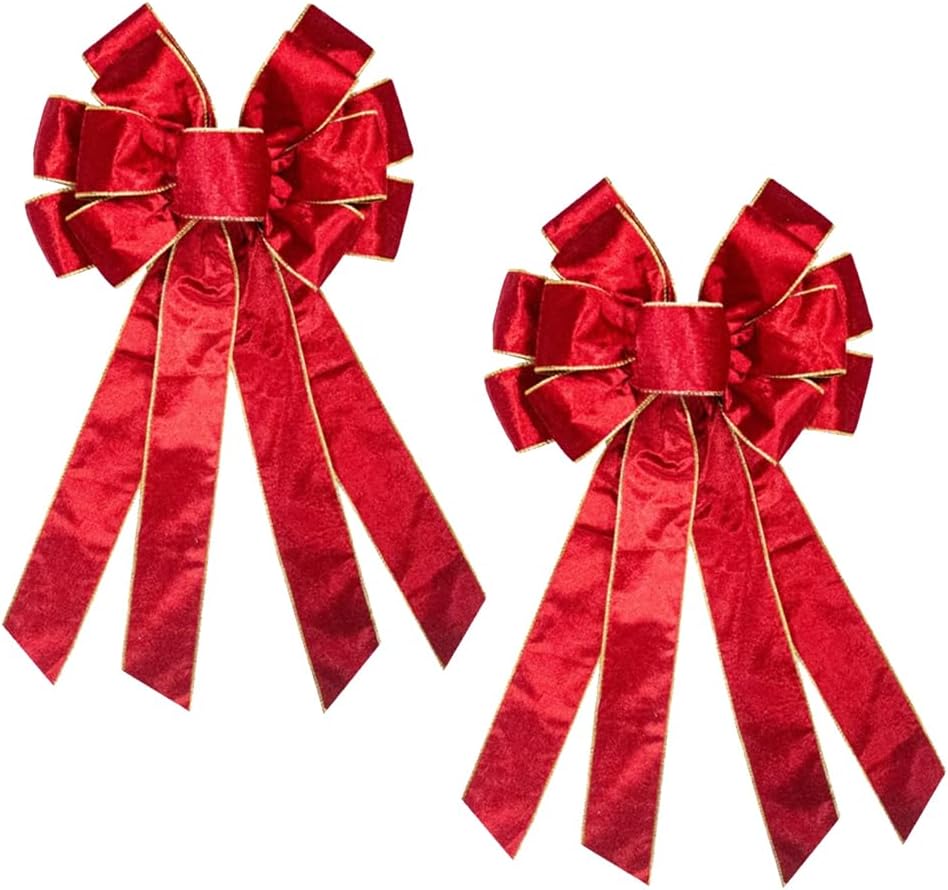 

2PCS Christmas Wreath Bows Red Velvet Ribbon Bows for Wreath Tree Topper Bows for Christmas Decoration Indoor Outdoor Ornament 20.87 x 11.42 in ярко-красный