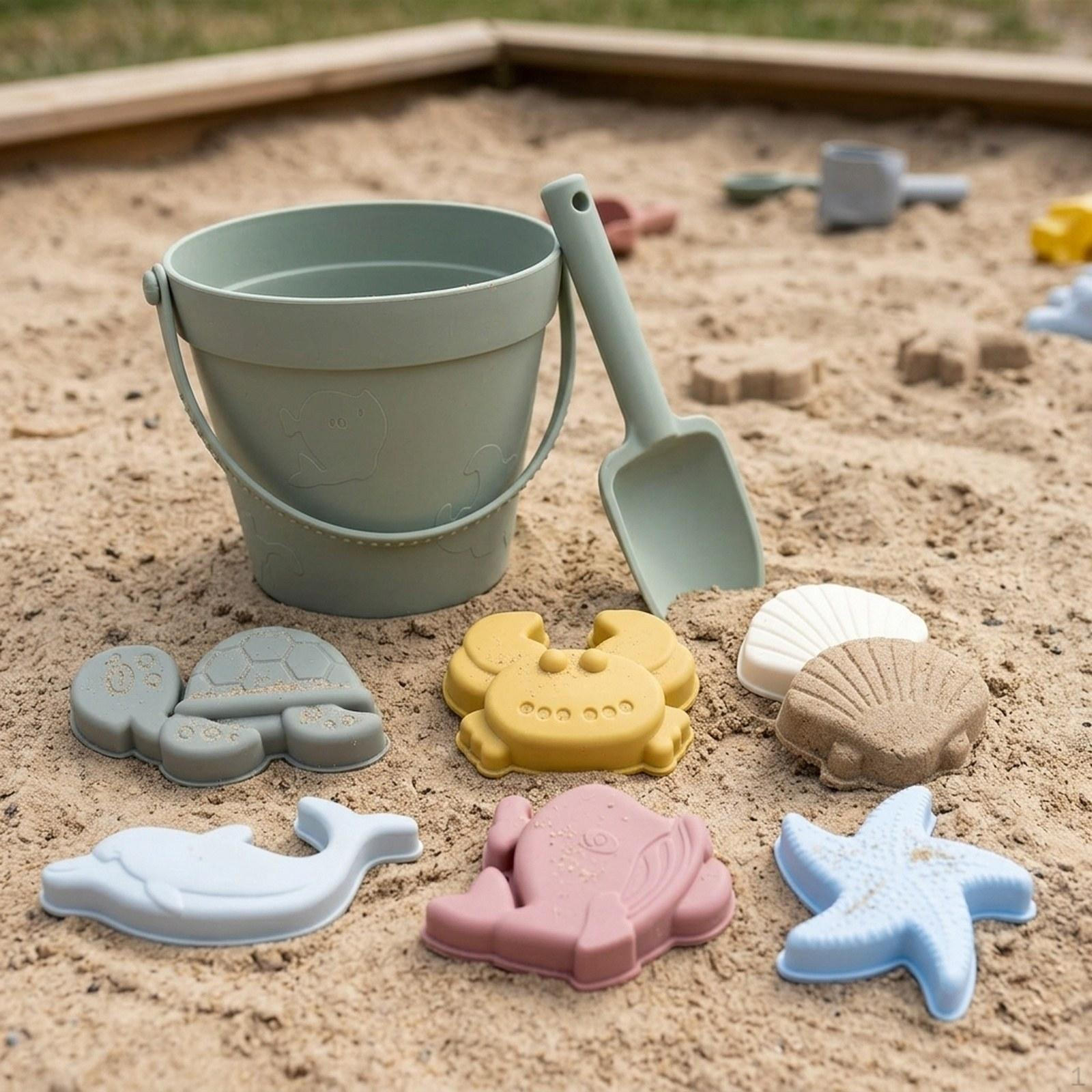 

Beach Bucket Sand Toy Set Marine Creature Models Portable Silicone Encourages Creativity Suitable зелений