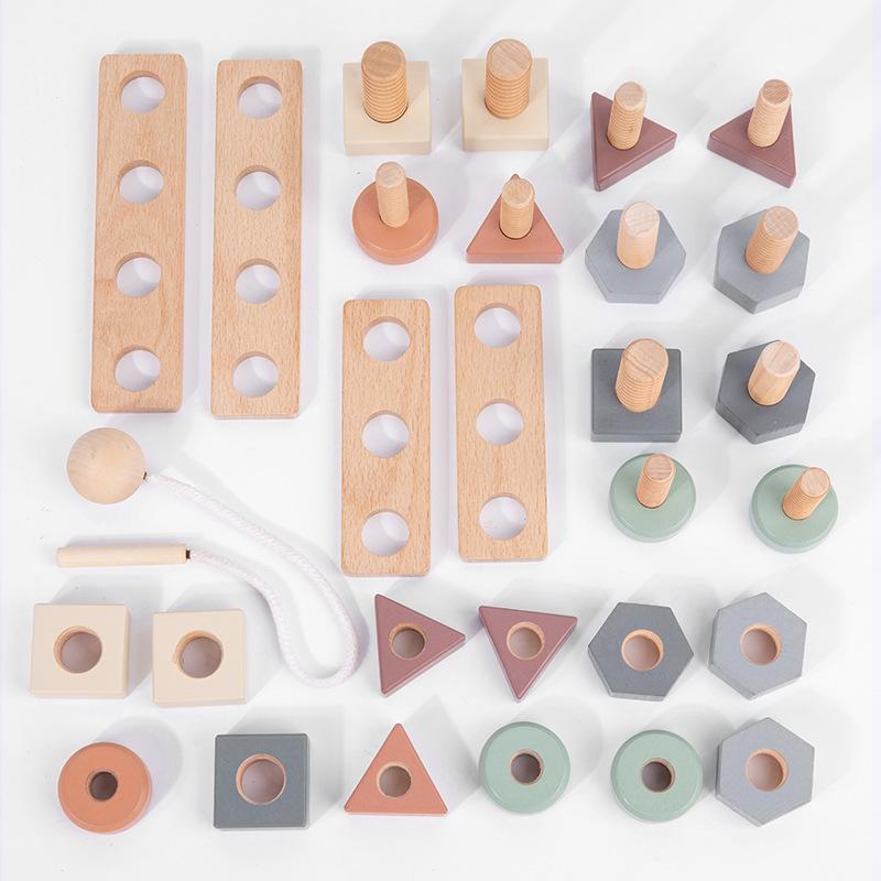 Screw Through the Rope 2-in-1 Children's Color Shape Cognitive Pairing Creative Variety Assembly Nut Building Block Combination