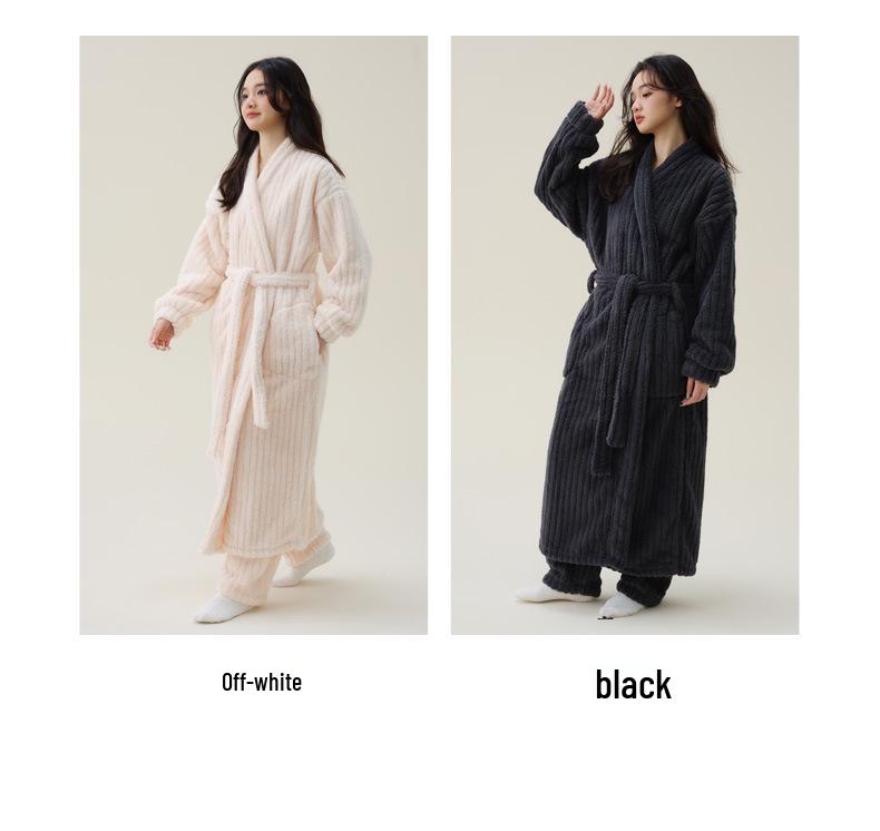Women's Long Flannel Fleece Bathrobe - Thick, Warm, Plus-Size Velvet Robe for Autumn & Winter