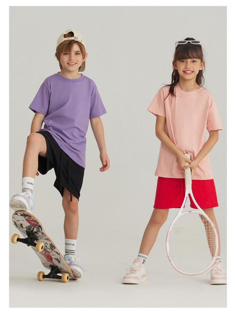 LVLV Kids' Ice Cool Combed Cotton Crew Neck T-Shirt, Short Sleeve, Parent-Child Design with Printed Logo for Boys and Girls.