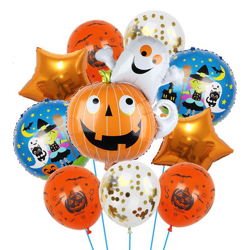 Halloween Pumpkin Cat Skull Ghost Aluminum Film Alien Latex Balloon Set Family Holiday Arrangement Gift