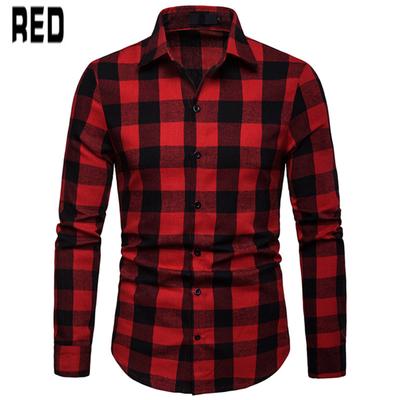 Doufine Mens Lapel Collar Slim Fit Plaid Casual Long Sleeve Dress Shirts