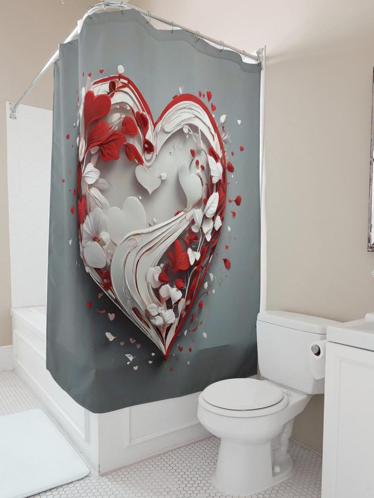 3D Floral Heart Shower Curtain | Romantic and Elegant Bathroom Decor