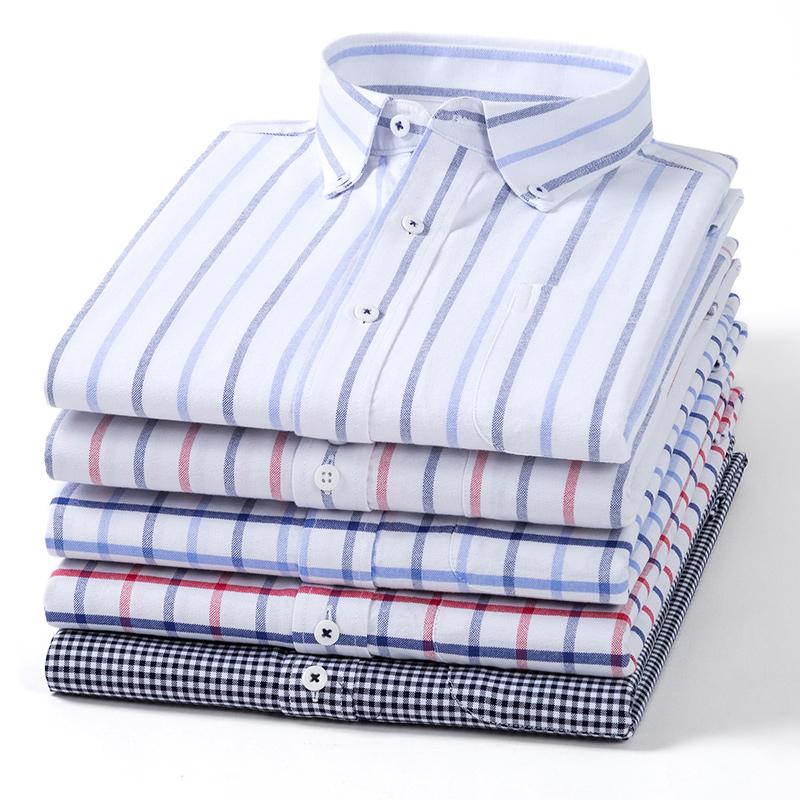 Camicie Oxford in Cotone Casual da Uomo con Taschino Singolo, Manica Lunga, Vestibilità Standard, Comode, Button-down, a Quadri