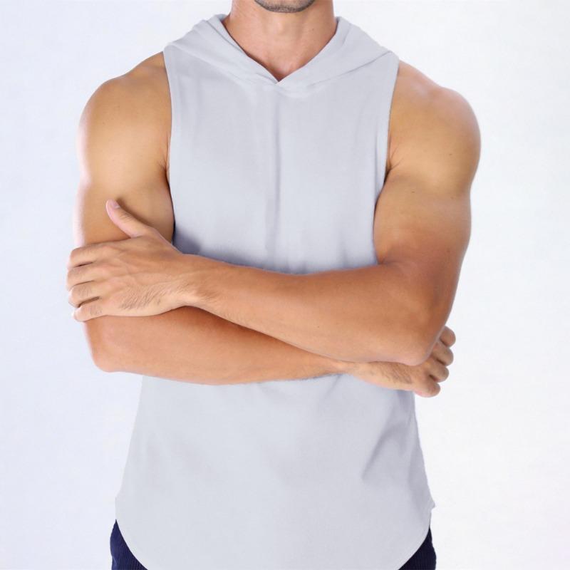 Men Sleeveless Hooded Workout Tank Top Quick Dry Gym Muscle Shirt