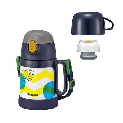 Peacock Thermos Industry Peacock Water Bottle 2way Thermal Insulation Thermos Stainless Steel Bottle Children Cup Included Straw Included Navy Dot AKD