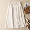 Women's High-Waisted Embroidered A-Line Cotton Linen Skirt with Elastic Waist and Large Hem