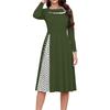 Ladies' Fashionable Retro Long Sleeved Round Neck Polka Dot Printed Dot Dress