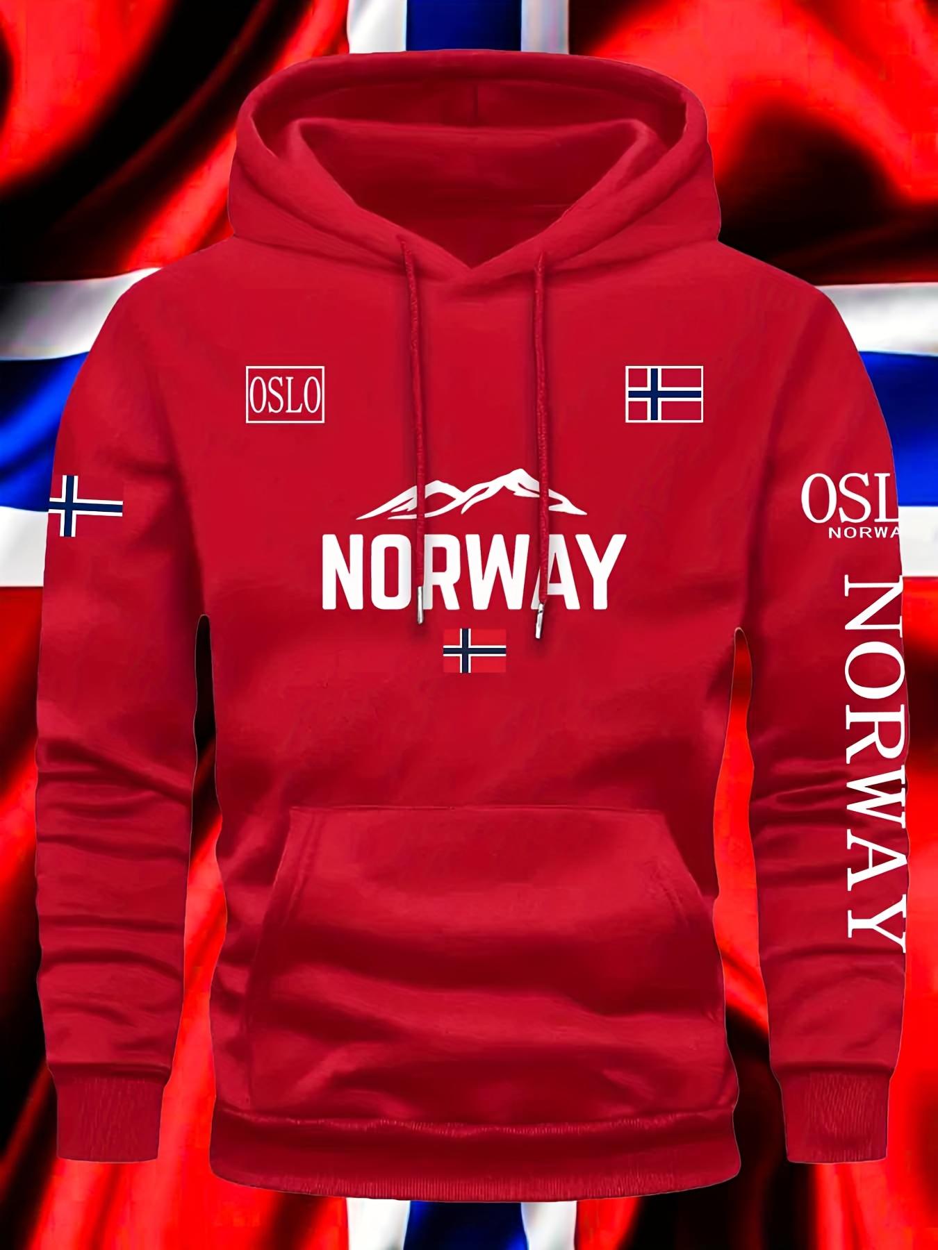 Norwegen Oslo Berg Fahne Thema Herren Hip Hop Sport Kapuzenpullover, retro nationaler Stil Kunst Grafik, bequem lockere Passform für lässigen Sportausflug. S grau