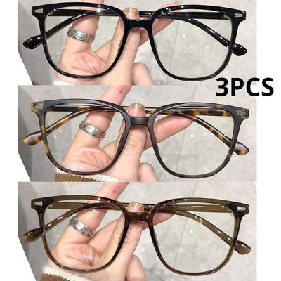 3PCS Fashion Women Large Square Glasses Anti-blue Light Clear Eyeglasses Ultralight Unisex Transparent Computer Glasses