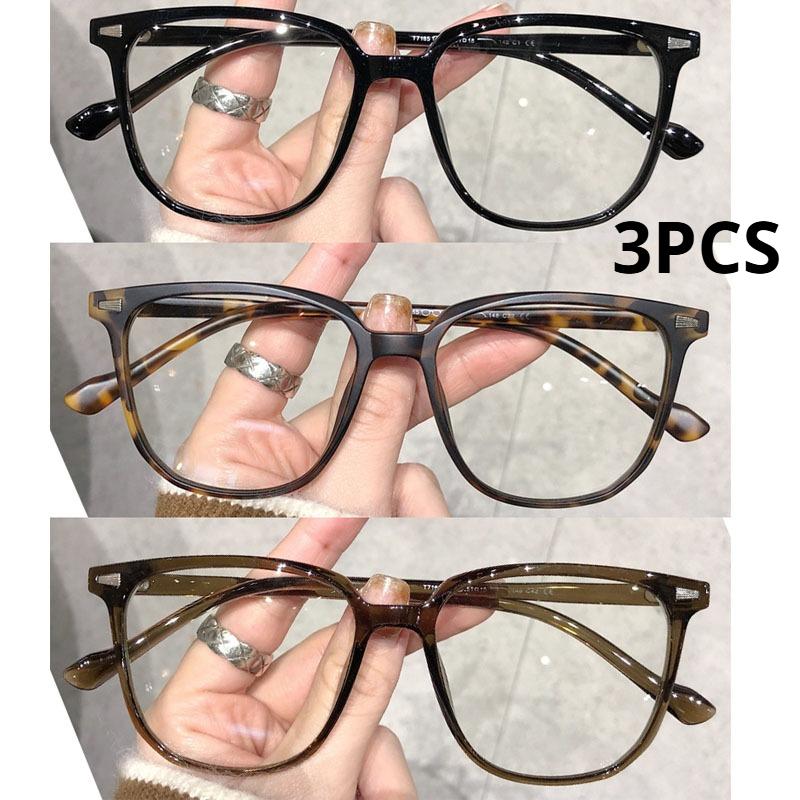 3Pcs Fashion Women Large Square Glasses Anti-Blue Light Clear Eyeglasses Ultralight Unisex Transparent Computer Glasses