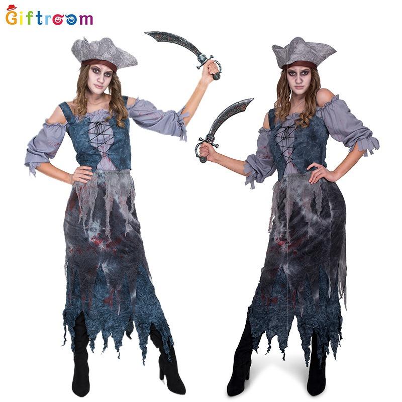 Western Halloween Masquerade Dress Adult Female Pirate Sea Horror Ghost Female Zombie Pirate Costume