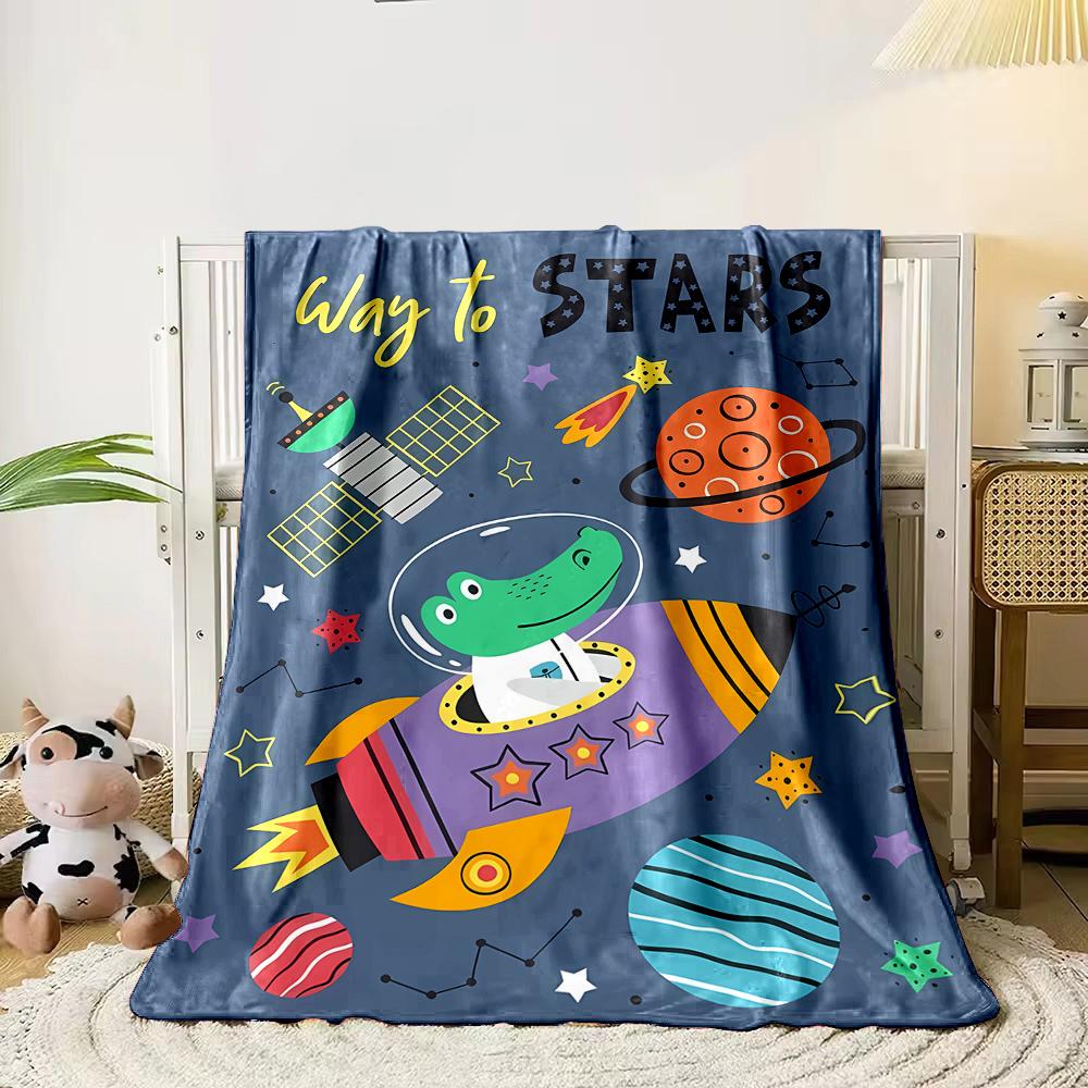Cartoon Dinosaurier Weltraum Muster weiche Flanelldecke für Bett Schlafzimmer Sofa Picknick, Warme Überwurfdecke zum Zudecken Outdoor Freizeit Nickerchen