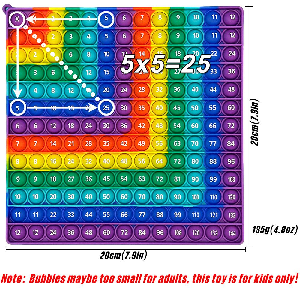 12x12 Multiplication Math Game Pop Toys. Rainbow L Shape Push Bubble Educational Fidget Learning Toys for Kids