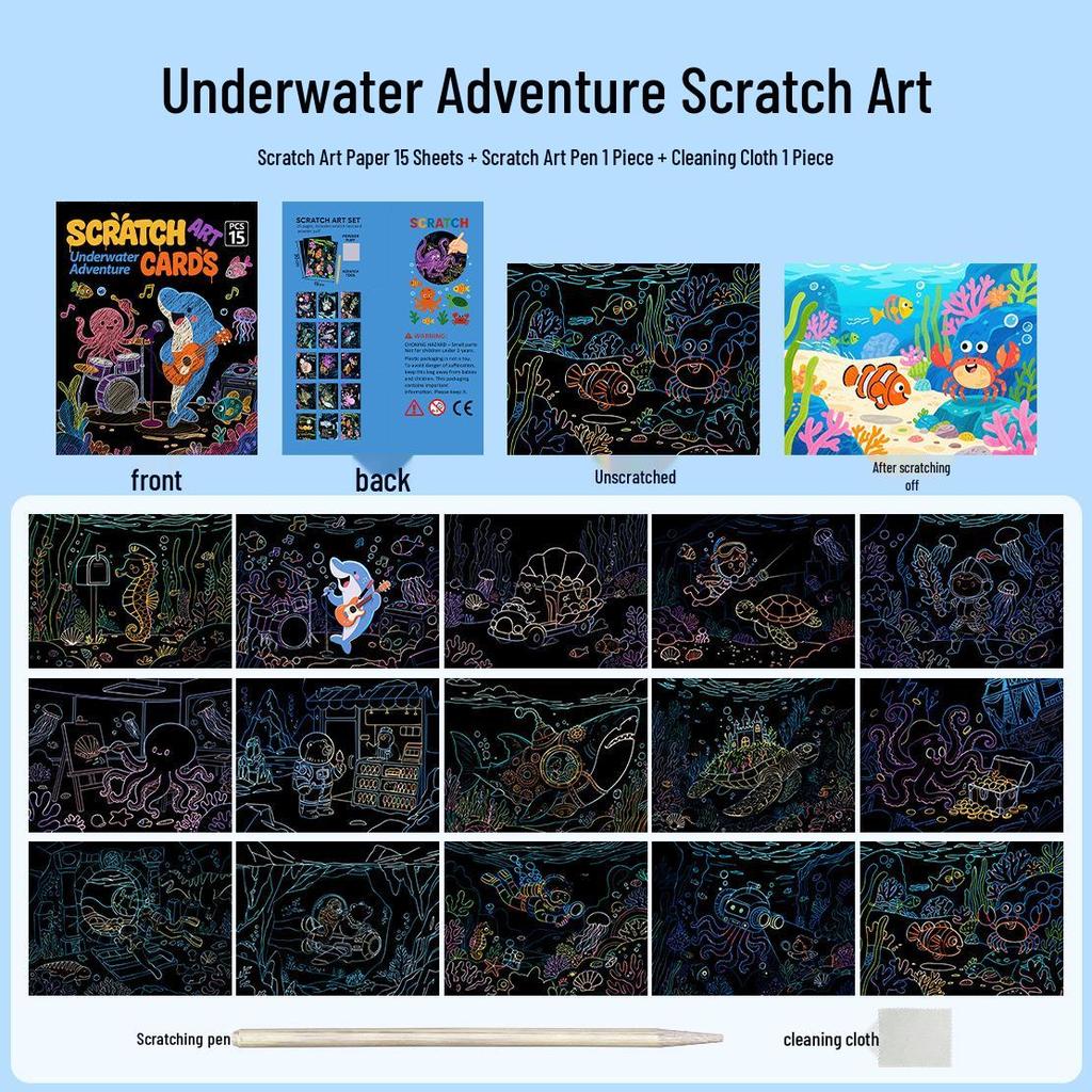 3D Animal & Underwater Adventure Scratch Art Book for Kids