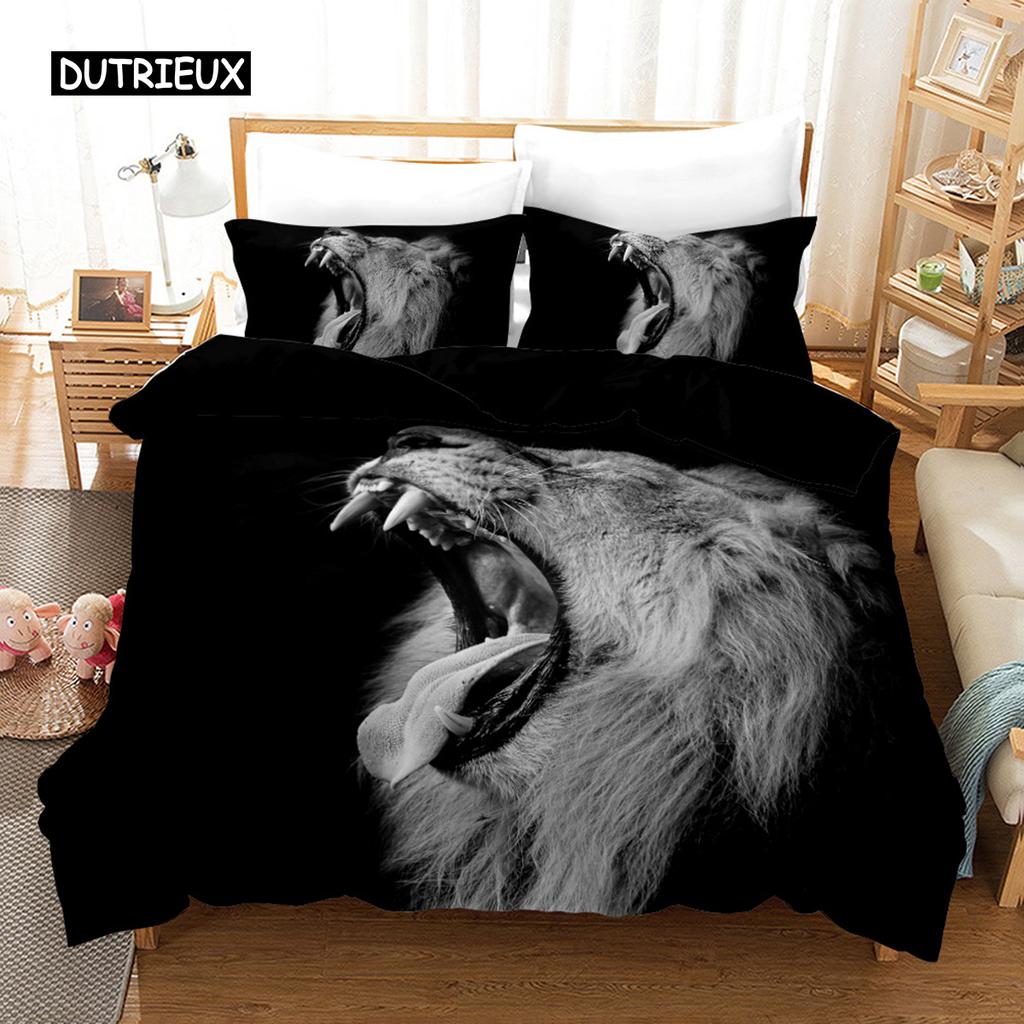 Lion Duvet Cover 3D African Wildlife Bedding Set for Kids Girls Soft Microfiber Quilt Cover with Zipper Closure