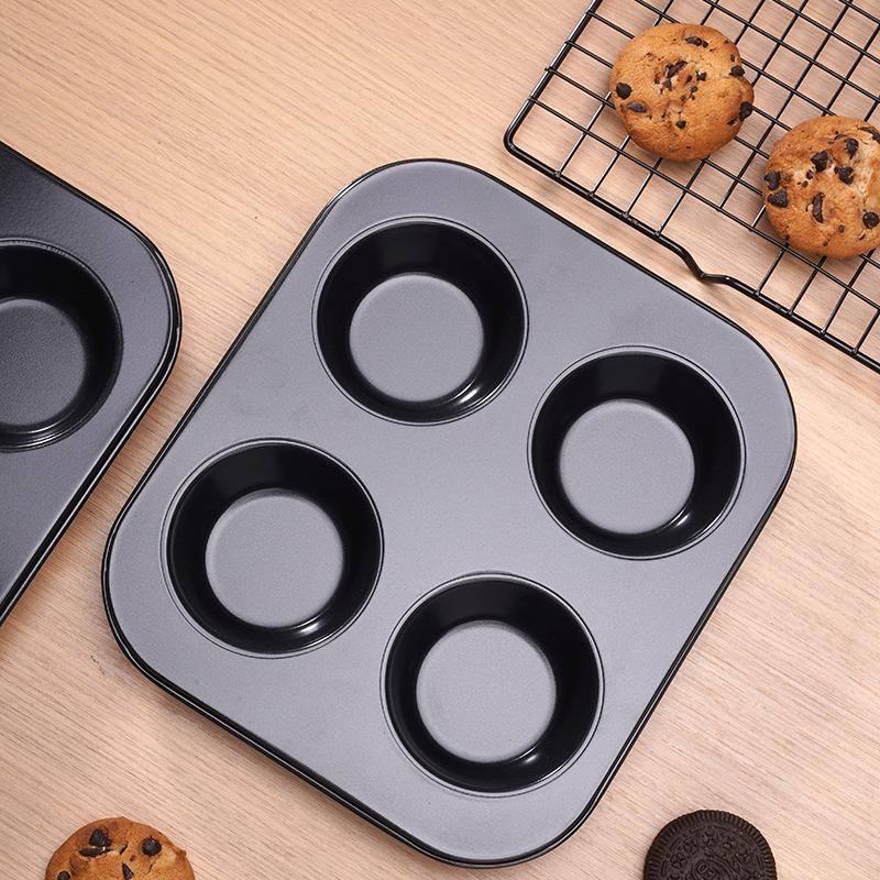 4 Holes Non-Stick Cupcake Baking Tray Carbon Steel Muffin Pan Cake Mould Egg Tart Baking Mold Round Biscuit Pan Kitchen Bakeware