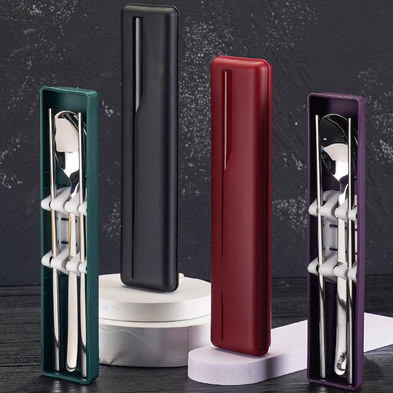 Portable Stainless Steel Cutlery Set: Chopsticks, Spoon, and Fork with Storage Box