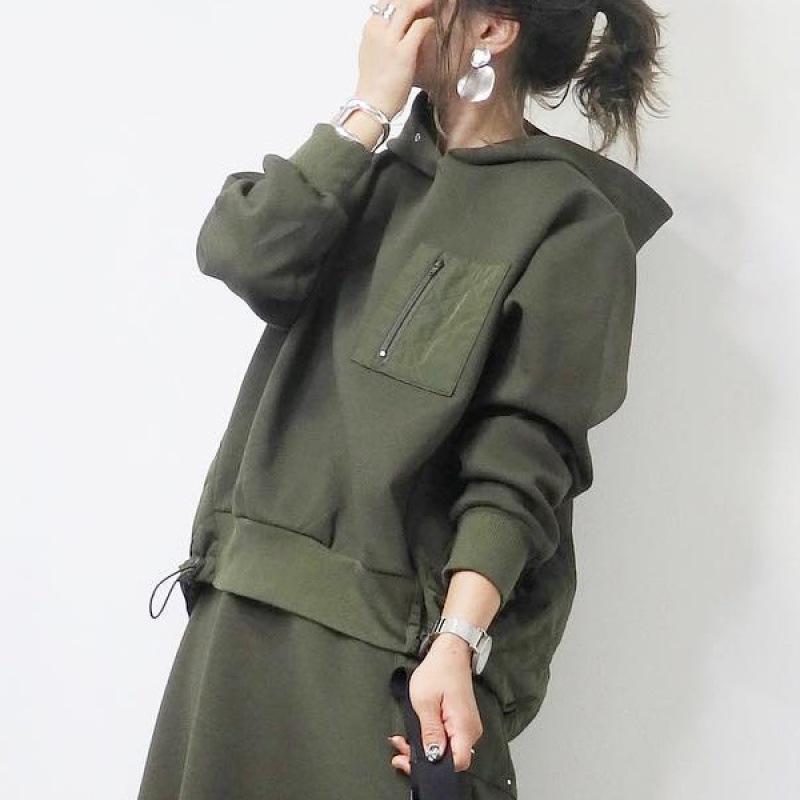 2024 Herbst/Winter Patchwork Sweatshirt & A-Linien Midirock Zweiteiler