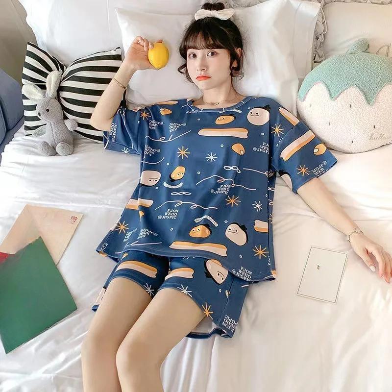 Women's Pajamas Set Sweet Cartoon Sleepwear Print Tops and Shorts Pajama 2 Piece Suit Homewear Nightwear Loungewear for Autumn