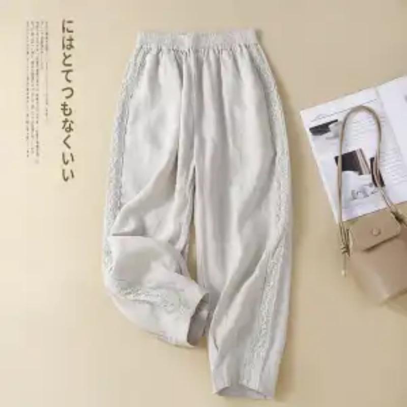 Lace Lace Cotton Linen Harem Pants for Women in Summer Tying Linen Nine-point Radish