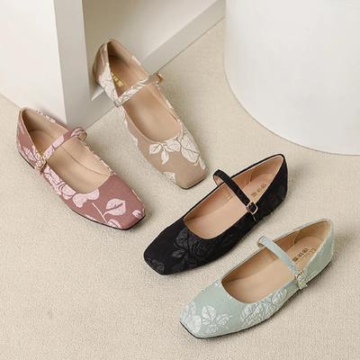 Fashion New Autumn Fashion Women's Flat Shoes Ladies Square Toe Retro Casual Shoes Slip-on Outdoor Mary Jane Shoes Plus Size 44 Zapatos