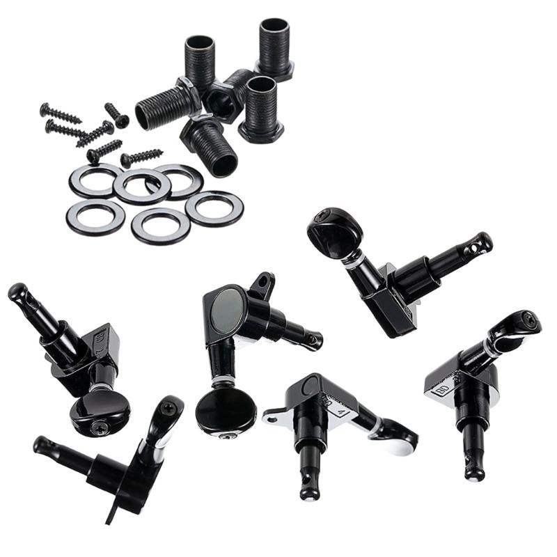 Pack of 6 Black Guitar Peg Replacement Set Metal Texture Guitar Tuners Suitable for Left Hand Acoustic Electric Guitars