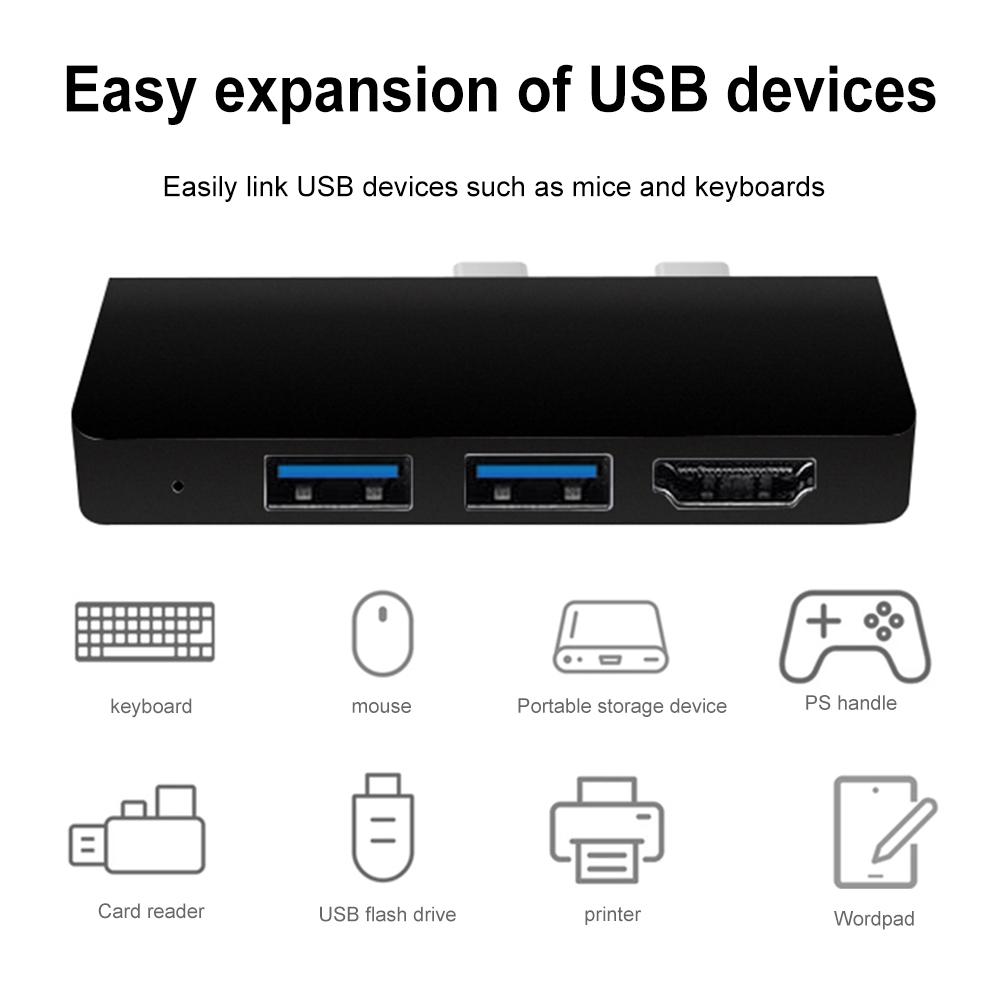 6-in-1 Docking Station Type-C Male To HDMI-compatible SD for MicroSD USB Hub High Speed Transmission for Surface Pro 8/9/X