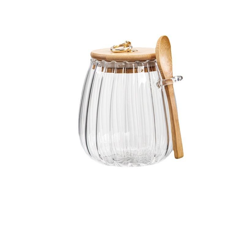 Glass Tea Jar with Spoon Sealed Jar High Borosilicate Glass Tea Storage Jar Tea Storage Jar Storage Jar Storage Bottle Storage Jar(Round storage tank