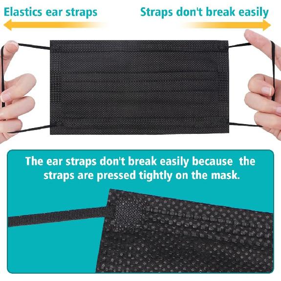 100 шт. Одноразовые маски для лица, Черные одноразовые маски, 3-слойные защитные маски для лица 50