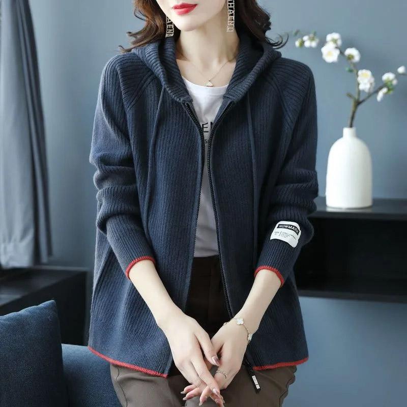 

Свитера Пальто Кардиган для Женщин Осень Зима Большой Размер Свободный Длинный Рукав Вязаный Кардиган С Капюшоном Свитера Куртка XXXXXL синий