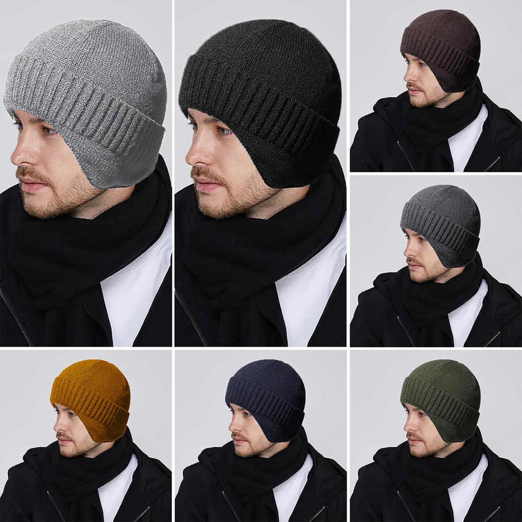 Men Women Winter Knitted Hat Warm Fleece Earflaps Windproof Outdoor Sport Cycling Beanie Hat