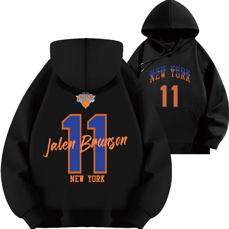 2025 Jalen Brunson Knicks Basketball Hoodie with Plus Velvet for Autumn