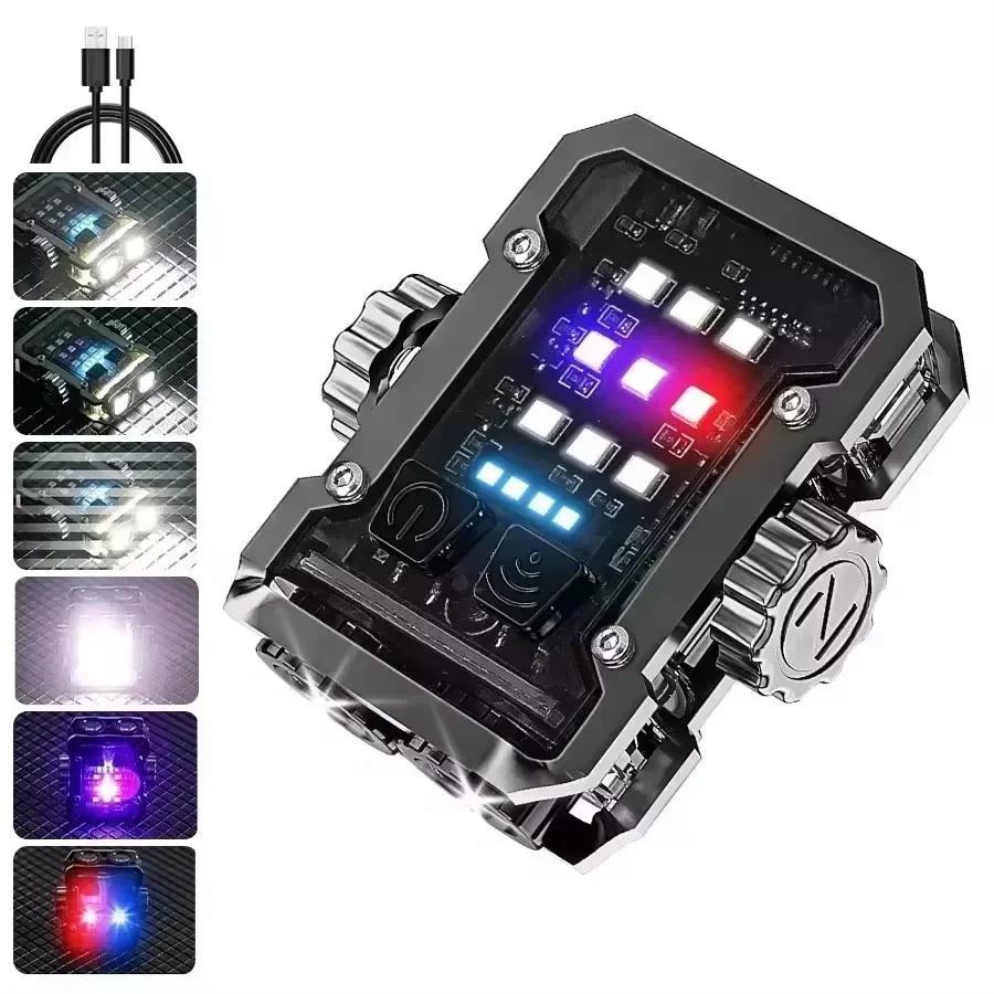 Mini Keychain Flashlight Rechargeable Camping Lamp Safety Warning Light Magnetic Repair Light Outdoor Work Light Emergency Lamp