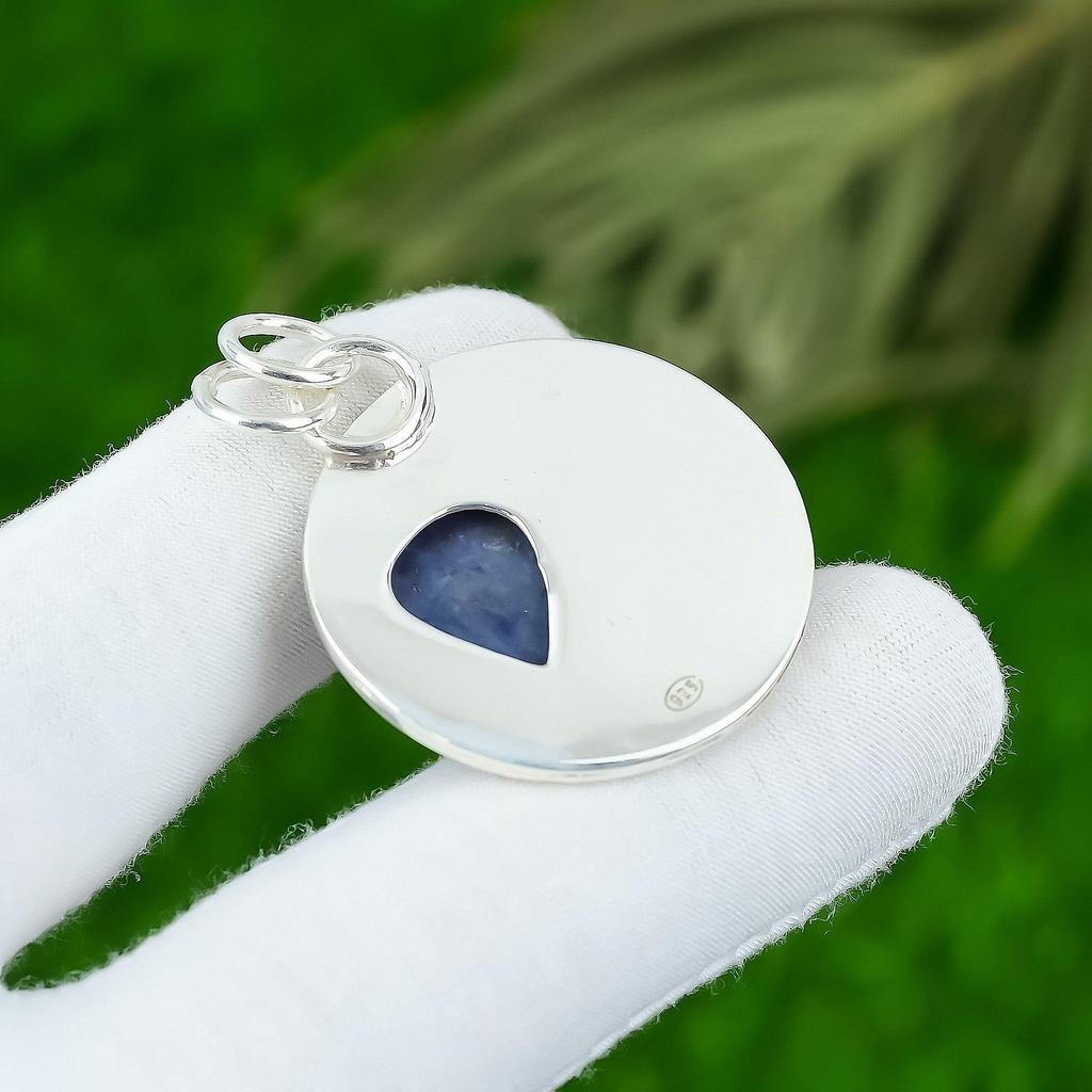 Gema Sodalita Natural Joyería India Colgante de Plata de Ley 925 Para Mujer