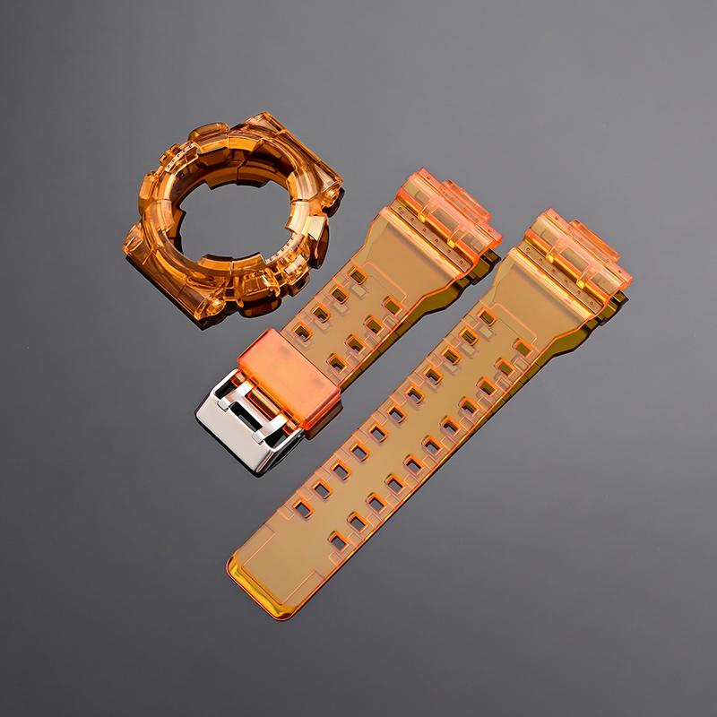 

for Casio G-Shock GA-100/110/120 GD-100/110/120 GAX-100 GLS-100 Silicone Strap Case Kit Transparent Sport Watch Band Bracelet помаранчевий