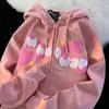 Autumn/Winter Kawaii Cartoon Hooded Fleece-Lined Letter Sweatshirt Jacket for Men/Women