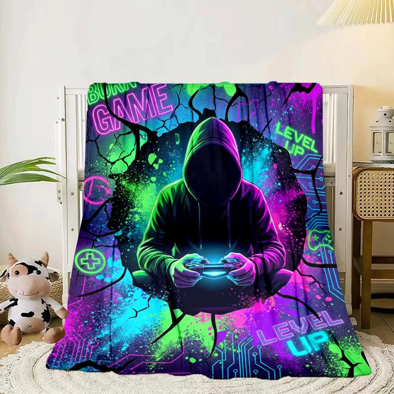 Cyberpunk Neon Gaming Blanket Flannel Blanket for bed, sofa, Camping, Hiking, Picnic Essentials, gift for family Fan gifts