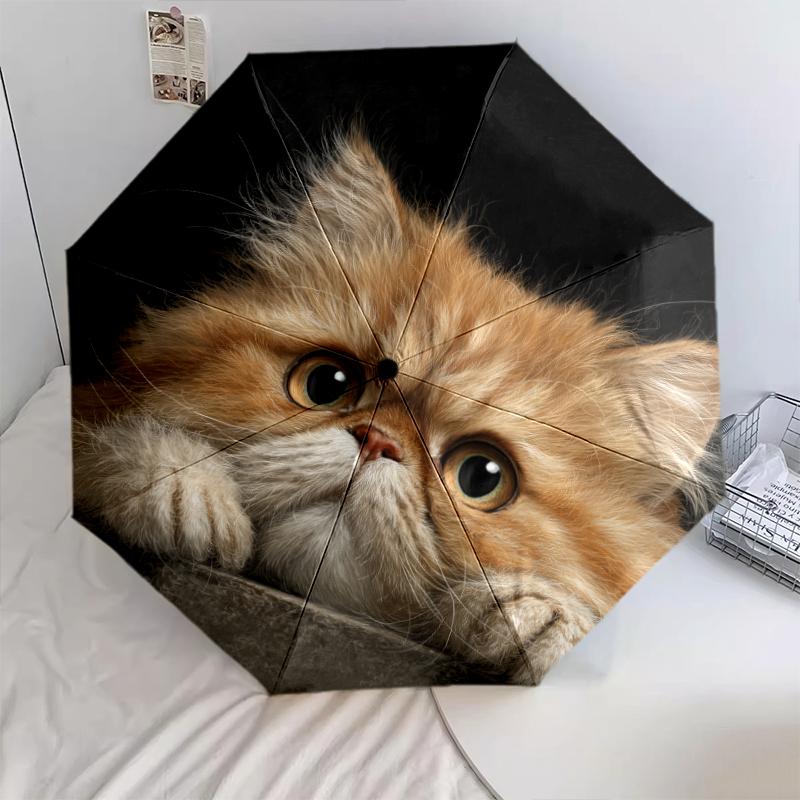 Persian Cat pattern, automatic folding umbrella, portable and foldable design, 8 ribs, a Christmas or birthday gift.