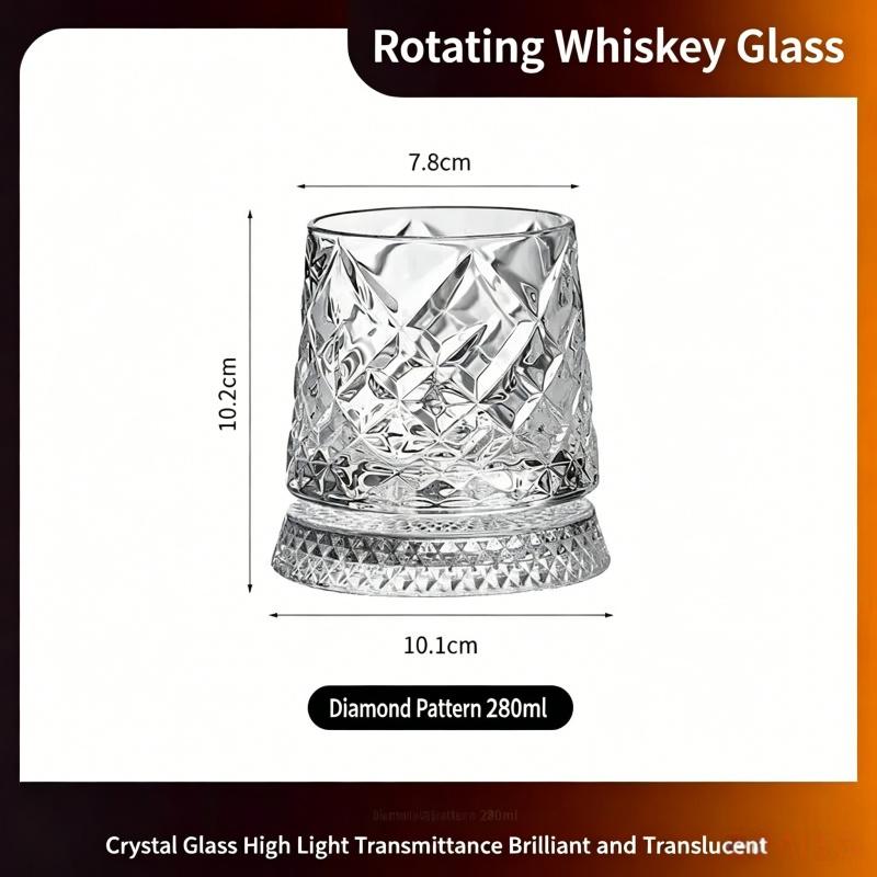 280ml Rotating Whiskey Glass Crystal Rum Glass Cocktail Party Drinking Gift Creative Crystal Premium Beer Glass