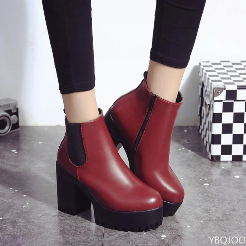 Fashion New round toe Women's Boots Black Fashion High Heels Side zip thick heel boots Comfort casual ladies shoes Botas Homme Zapatos