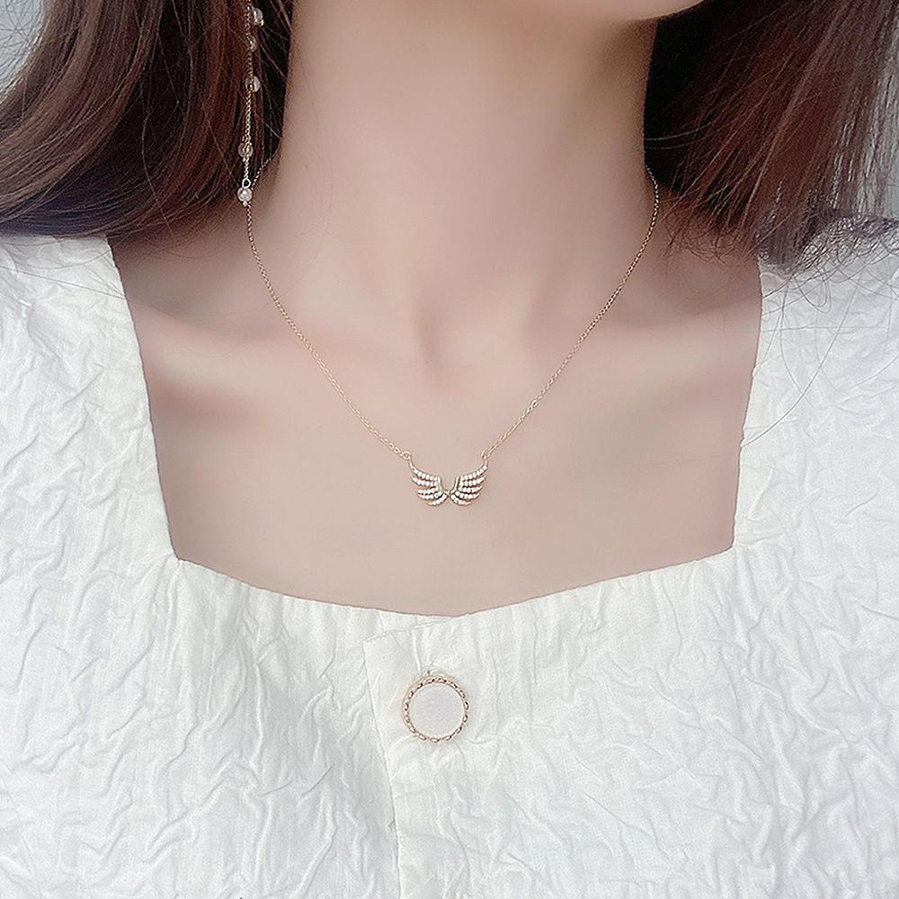 Collana Ciondolo Ali d'Angelo Placcate Oro con Zirconi, Collana Sottile e Scintillante con Catena a Maglia per Donna
