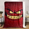 A menacing red face with sharp teeth, angry eyes, and bold expressions. for all seasons blanket lunch break throw gift