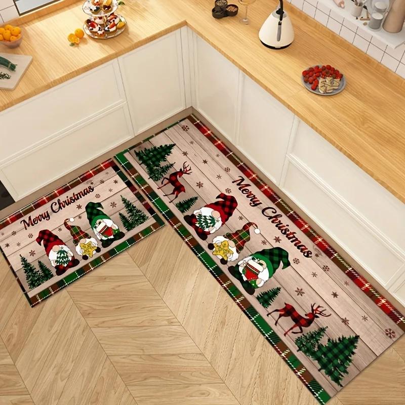 Christmas Gnome Kitchen Floor Mat Anti-slip Rug Home Decor Doormat for Hallway Balcony Living Room Bathroom Carpet