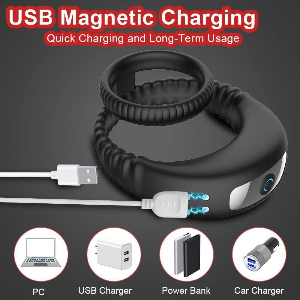 Male Locking Sperm Double Ring USB Charging Vibration Massage Locking Sperm Ring Male Masturbator