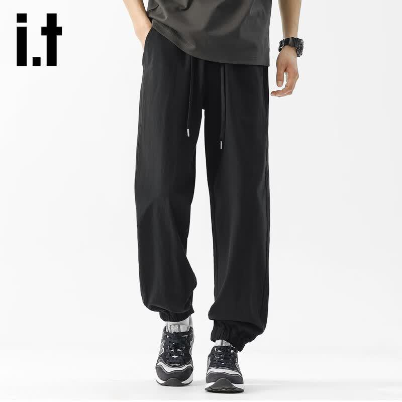 izzueit Men s Cotton Drawstring Loose Straight Ankle Pants L
