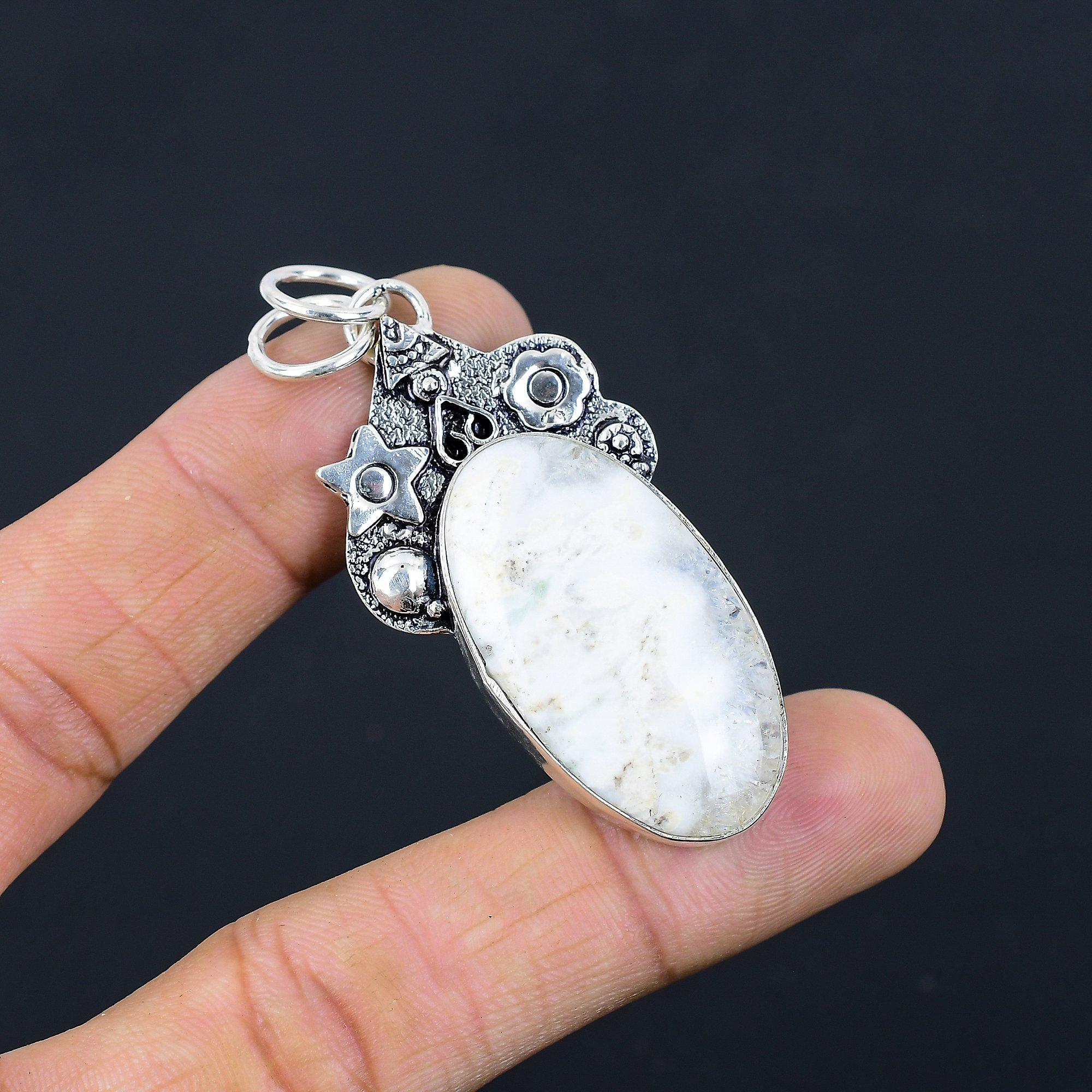 Womens day Deal Sterling Silver Solar Moss Opal Stone Handcrafted Unique Pendant