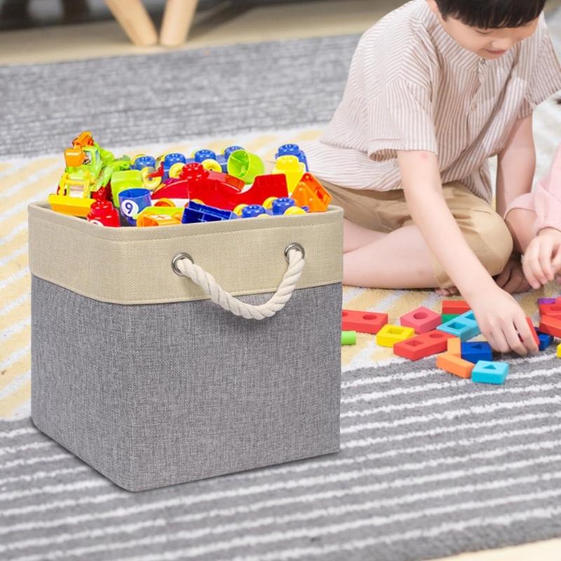 Set Of 4 Foldable Cube Baskets with Rope Handles Multipurpose Storage Box for Home Decoration Bedding Organizers
